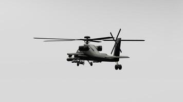 A helicopter flying in the air with a propeller photo