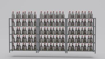 A rack of empty bottles on a gray background photo