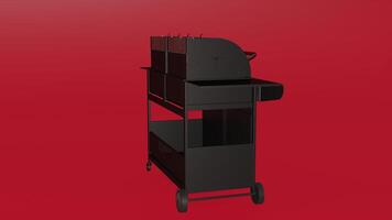 A black barbecue grill on a red background photo