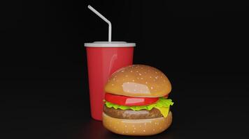 a hamburger and a red drink next to each other photo
