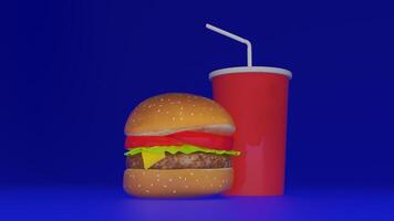 a hamburger with a drink and straw sitting on top of it photo