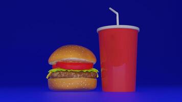a hamburger with a drink and straw sitting on top of it photo