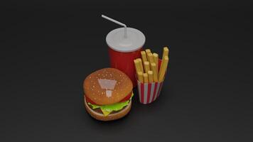 3d rendering of hamburger and fries photo