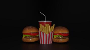 3d rendering of hamburger and fries photo