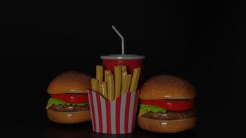 3d rendering of hamburger and fries photo