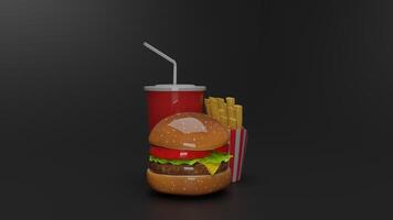 3d rendering of hamburger and fries photo