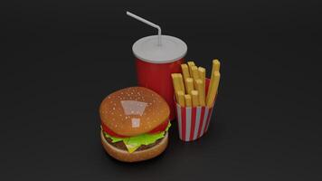 3d rendering of hamburger and fries photo