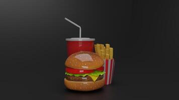 3d rendering of hamburger and fries photo