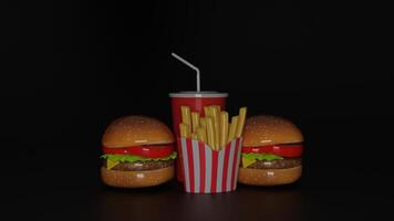 3d rendering of hamburger and fries photo