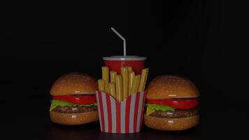 3d rendering of hamburger and fries photo