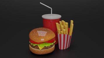 3d rendering of hamburger and fries photo
