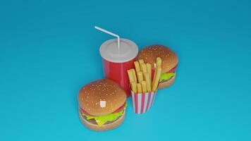 3d rendering of hamburger and fries photo
