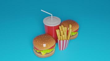 3d rendering of hamburger and fries photo