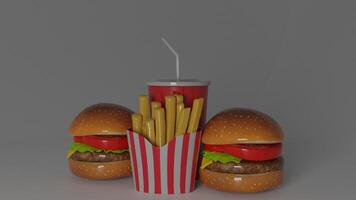 3d rendering of hamburger and fries photo