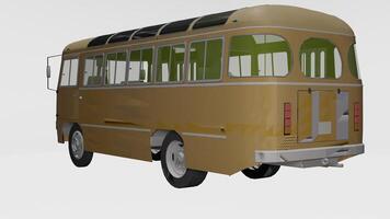 a 3d model of a bus with a green roof photo
