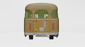 a 3d model of a bus with a green roof photo