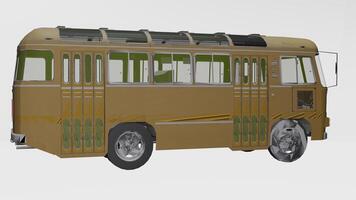 a 3d model of a bus with a green roof photo