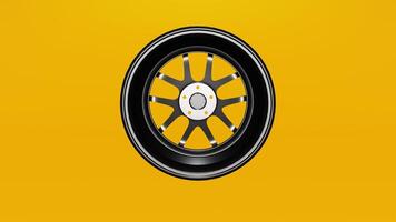 A yellow background with a black wheel on it photo