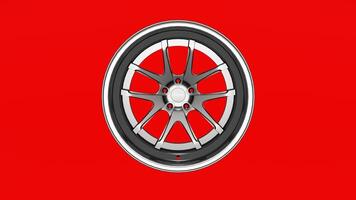 A red and white wheel on a red background photo