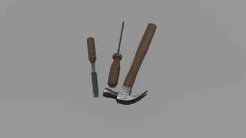 A hammer, screwdriver and screwdriver on a gray background photo
