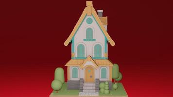 A 3d model of a house with a tree in front of it photo