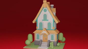 A 3d model of a house with a roof and windows photo
