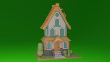A 3d model of a house with a green background photo