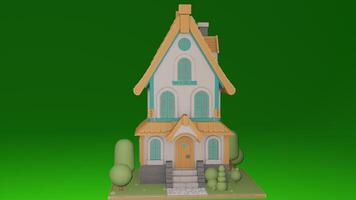 A 3d model of a house with a green background photo