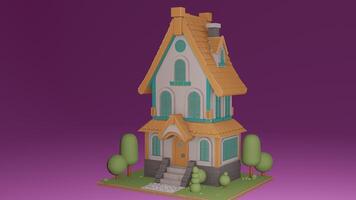 A 3d model of a house with a tree in front of it photo