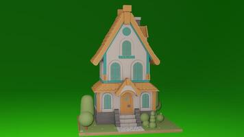 A 3d model of a house with a green background photo