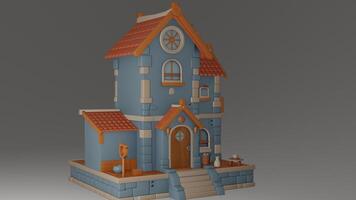 A 3d model of a house with a red roof photo