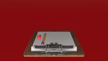 A red background with a clipboard and pencil on it photo