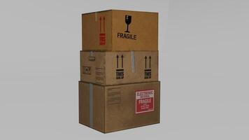 A stack of boxes with a label on one side photo