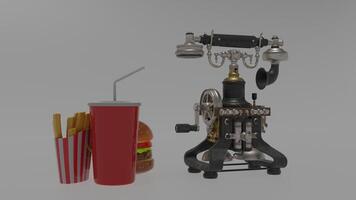 A telephone, a soda and a hamburger photo