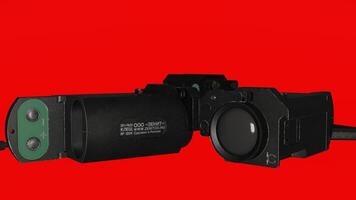 A pair of black binoculars on a red background photo