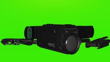 A camera and a flashlight on a green screen photo