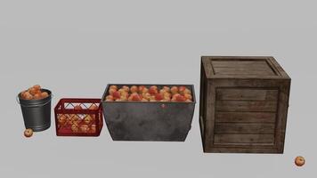 A 3d model of a crate and a basket of apples photo