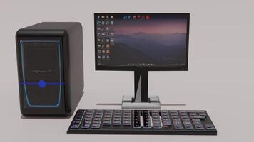A computer with a keyboard and monitor photo