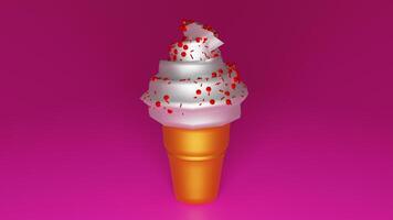 An ice cream cone with blood on it is on a pink background photo