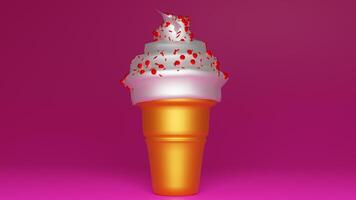 An ice cream cone with a cherry on top photo