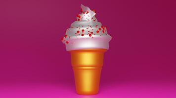 An ice cream cone with sprinkles on top of a pink background photo