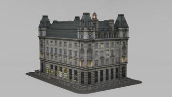 A 3d model of a building with a clock tower photo