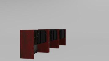 A 3d rendering of three doors with a red door photo