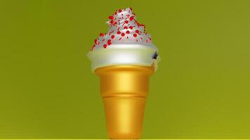 An ice cream cone with red and white sprinkles photo