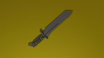 A knife on a yellow background with a black handle photo