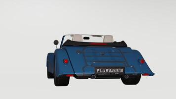A blue car with the back end down on a white background photo