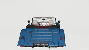A blue car with the top down and the back open photo