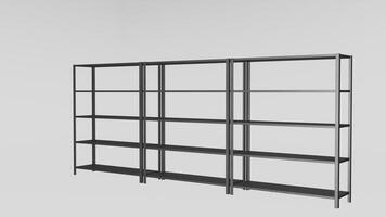 A black and white image of a shelf with shelves photo