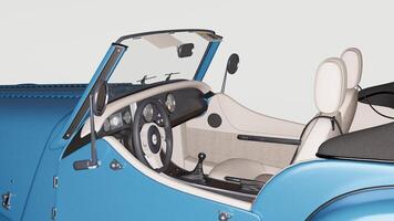 A blue convertible car with the driver's seat up photo