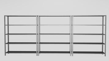 A black and white image of a shelf with shelves photo